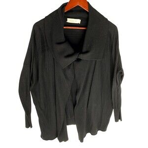 Laurie B. Sweater Women's Med Black Belted Cotton Cashmere Blend Open Front